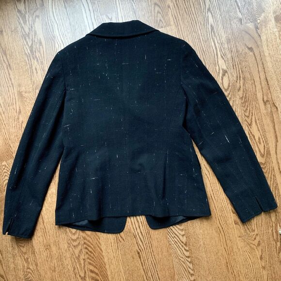 Lafayette 148 Black Wool One Button Blazer w Unique White Pattern Woven In Sz 8 - Picture 4 of 9